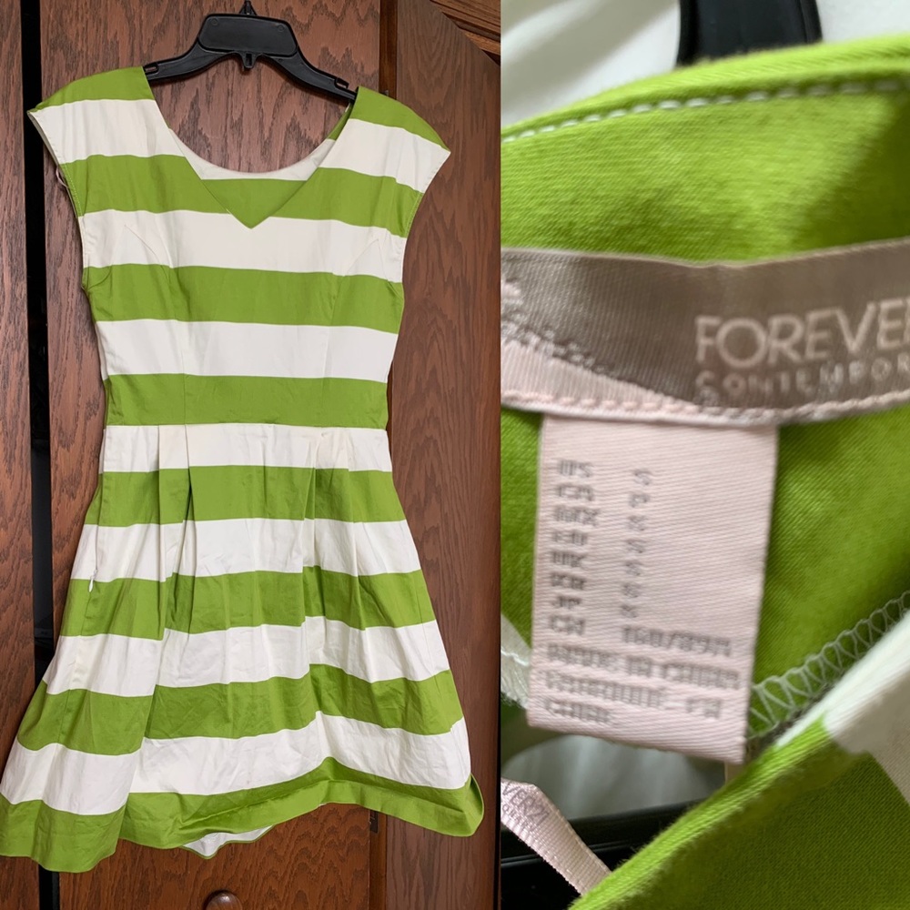 Forever 21 Green White Striped Dress
